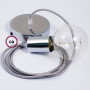 Pendel-singolo-lampada-sospensione-cavo-tessile-Effetto-Seta-Argento-RM02-122522895770