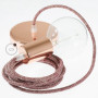 Pendel-singolo-lampada-sospensione-cavo-tessile-Lino-Naturale-Glitterato-Rosso-122522925797