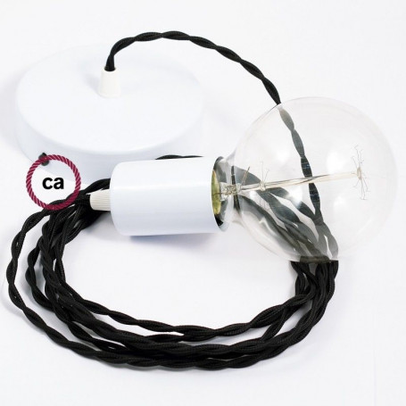 Pendel-singolo-lampada-sospensione-cavo-tessile-Effetto-Seta-Nero-TM04-122522962943