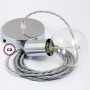 Pendel-singolo-lampada-sospensione-cavo-tessile-Effetto-Seta-Argento-TM02-122522965458