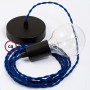 Pendel-singolo-lampada-sospensione-cavo-tessile-Effetto-Seta-Blu-TM12-122522982587