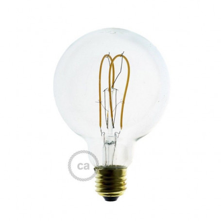 Lampadina-Trasparente-LED-Globo-G95-Filamento-Curvo-a-Doppio-Loop-5W-E27-Dimmera-122522996337