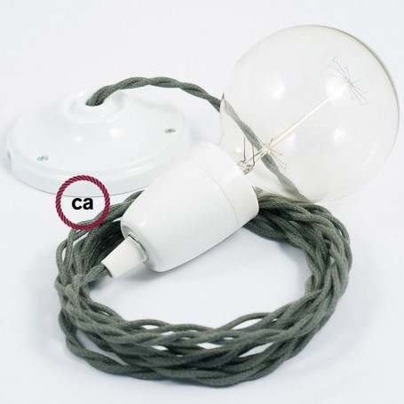 Pendel-in-porcellana-lampada-sospensione-cavo-tessile-Cotone-Grigio-Verde-TC63-122522996442